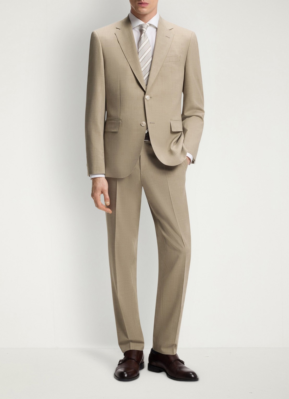 BOSS Regular-fit tweedelig pak van onderhoudsvriendelijk materiaal - detail 4 beige/khaki-250