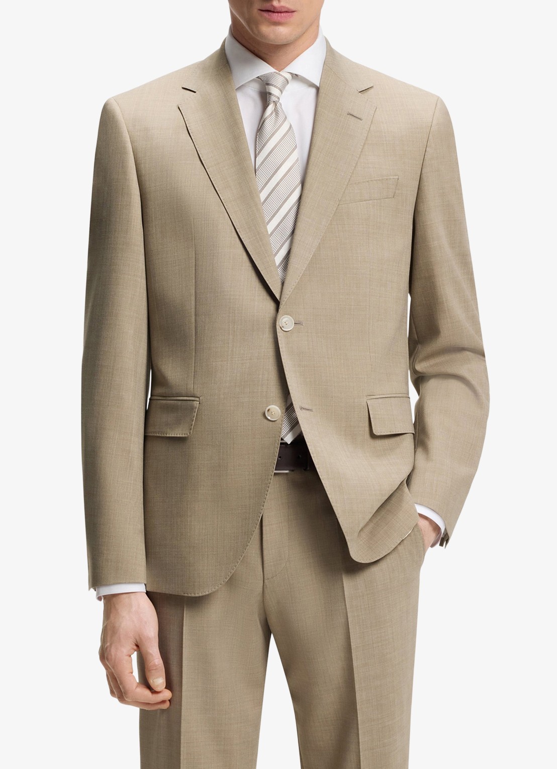 BOSS Regular-fit tweedelig pak van onderhoudsvriendelijk materiaal - voorkant beige/khaki-250