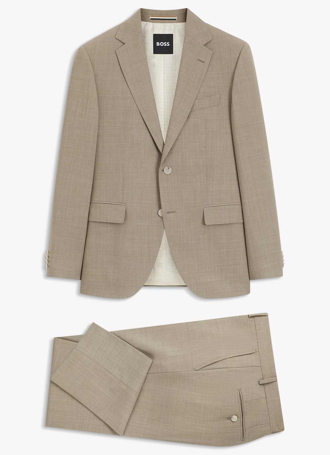 BOSS Regular-fit tweedelig pak van onderhoudsvriendelijk materiaal - voorkant 2 beige/khaki-250