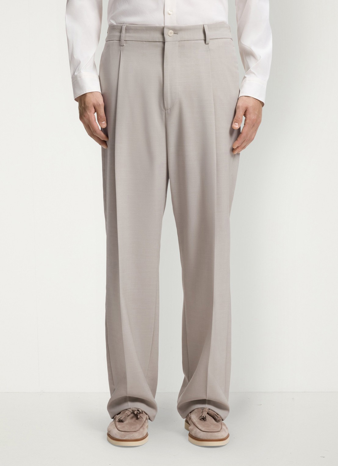 BOSS Relaxed fit broek van scheerwol - detail 4 beige