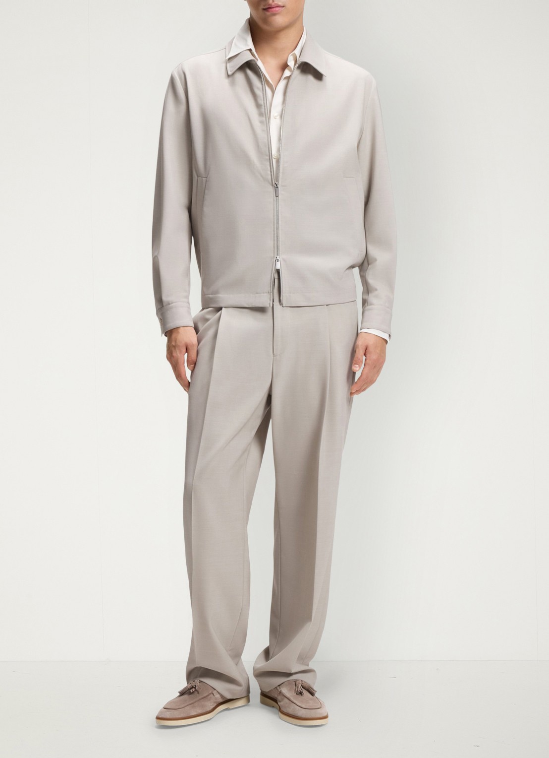BOSS Relaxed fit broek van scheerwol - voorkant 3 beige