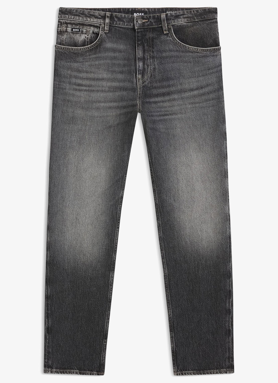 BOSS Relaxed fit jeans met steekzakken - voorkant 5 donkergrijs