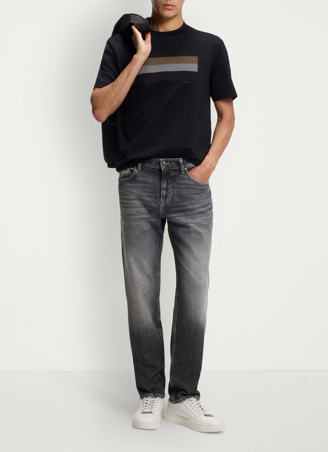 BOSS Relaxed fit jeans met steekzakken - voorkant 6 donkergrijs