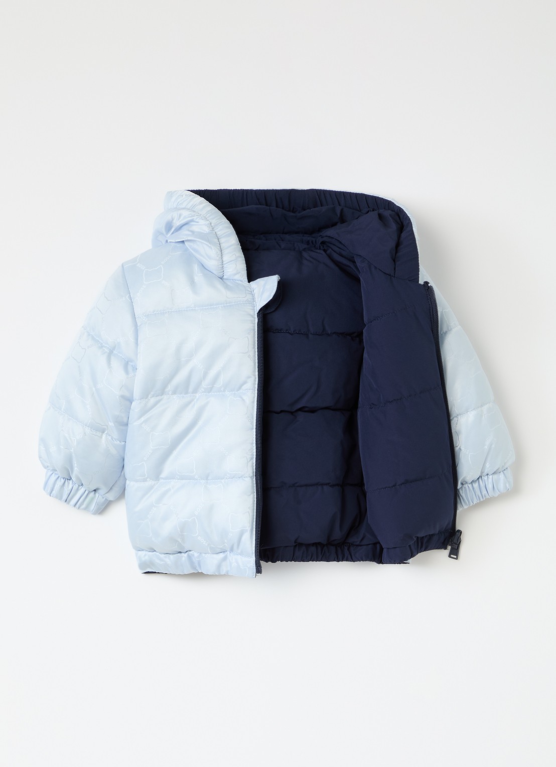 BOSS Reversible puffer jack met logo - voorkant 3 lichtblauw