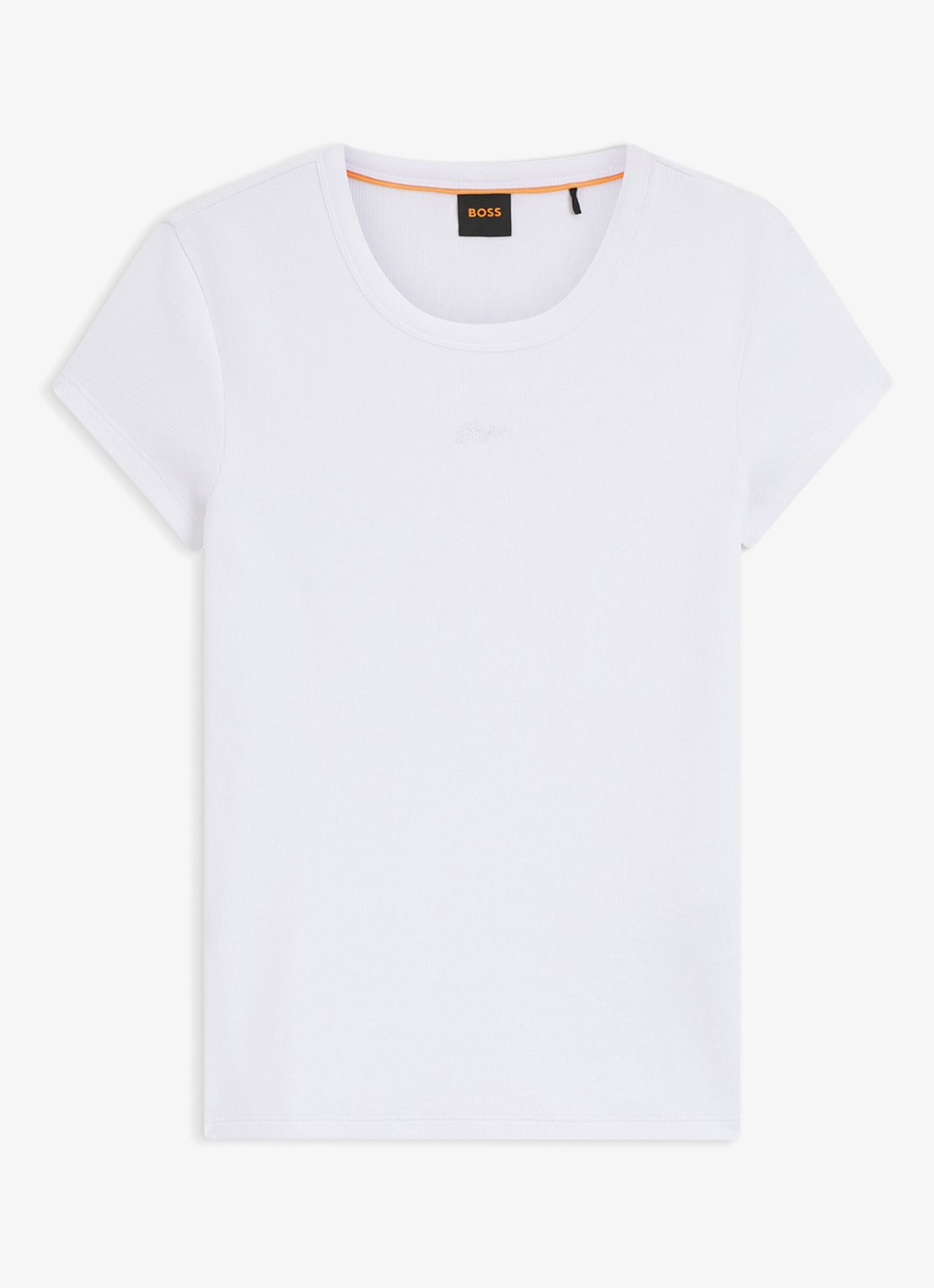 BOSS Ribgebreid T-shirt met logoborduring - voorkant 2 wit