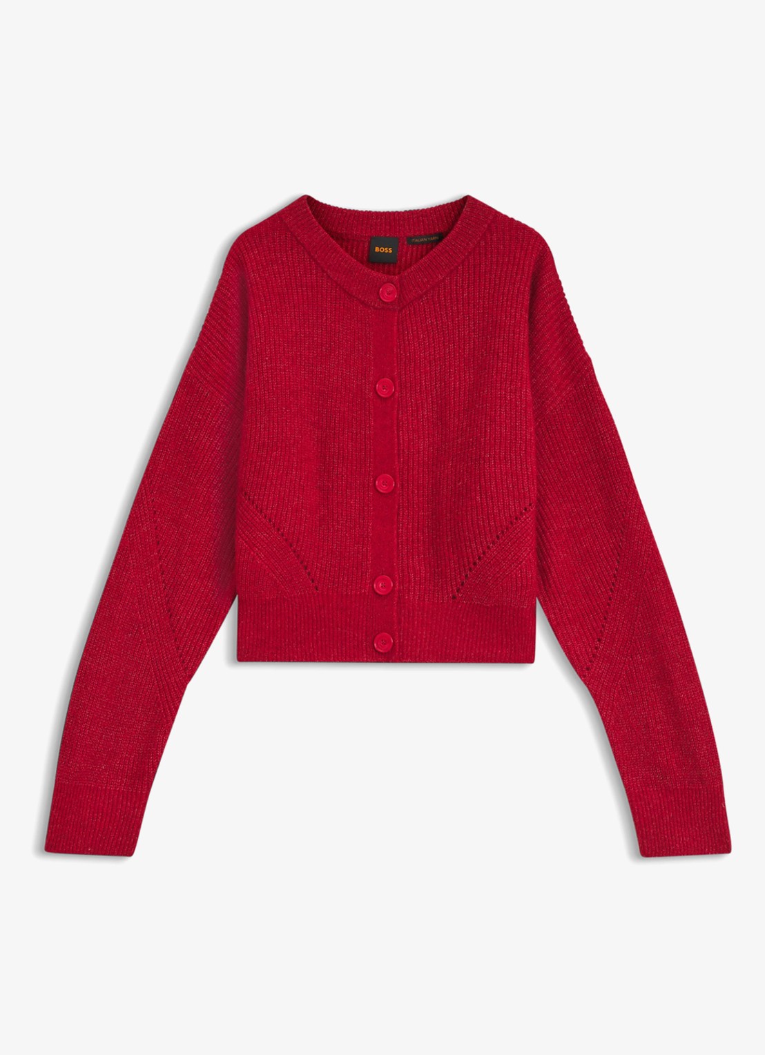 BOSS Ribgebreid vest in alpaca wolblend  - voorkant 3 rood