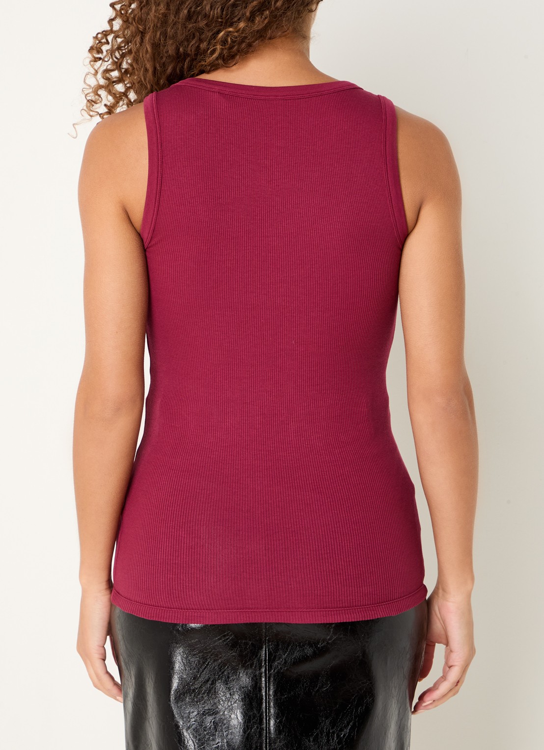 BOSS Ribgebreide tanktop met logoborduring - achterkant 4 bordeauxrood