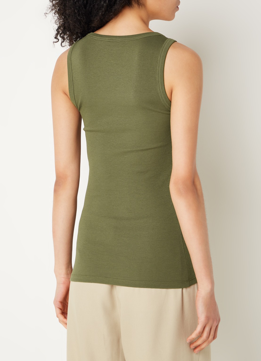 BOSS Ribgebreide tanktop met logoborduring - achterkant 2 olijfgroen