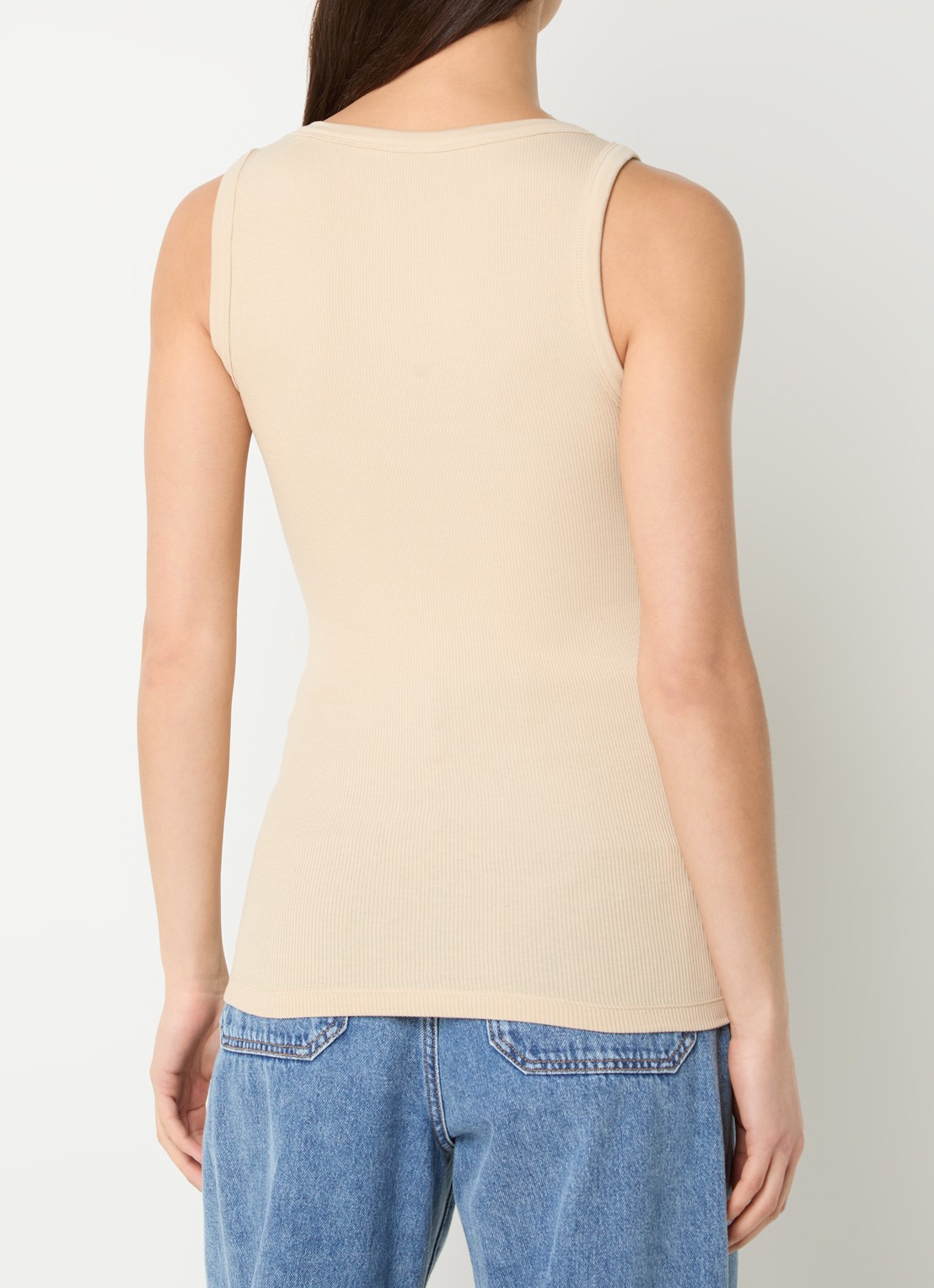 BOSS Ribgebreide tanktop met logoborduring - achterkant 4 beige
