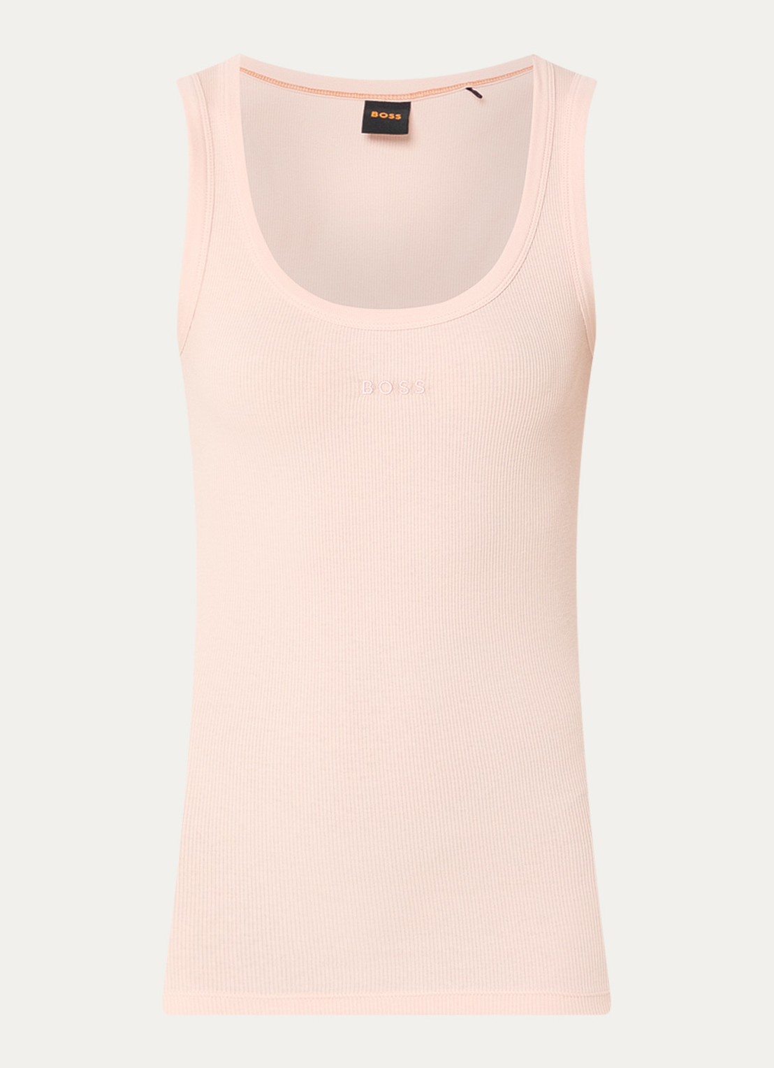 BOSS Ribgebreide tanktop met logoborduring - voorkant lichtblauw