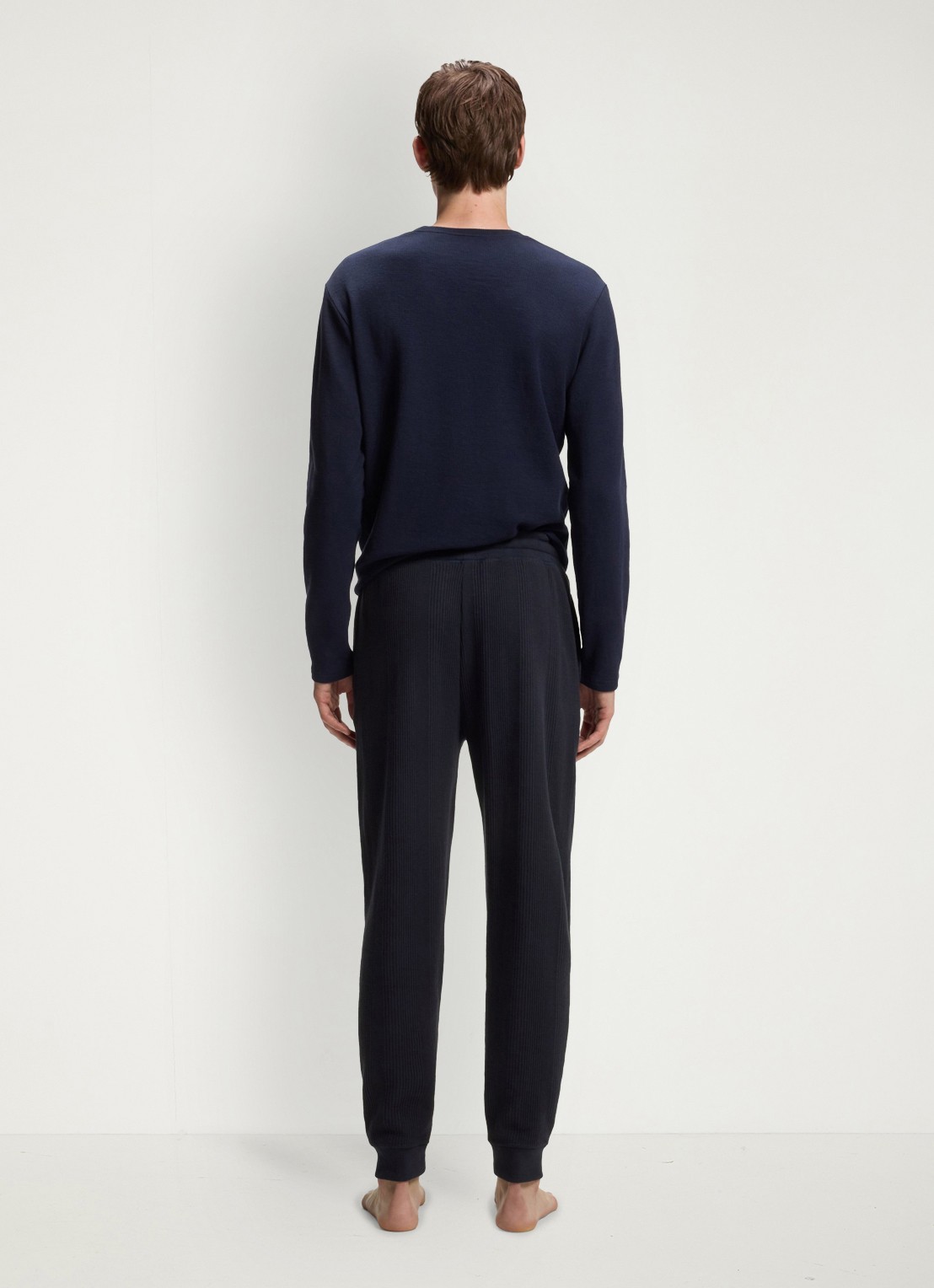 BOSS Ribgebreide tapered fit joggingbroek - achterkant blauw
