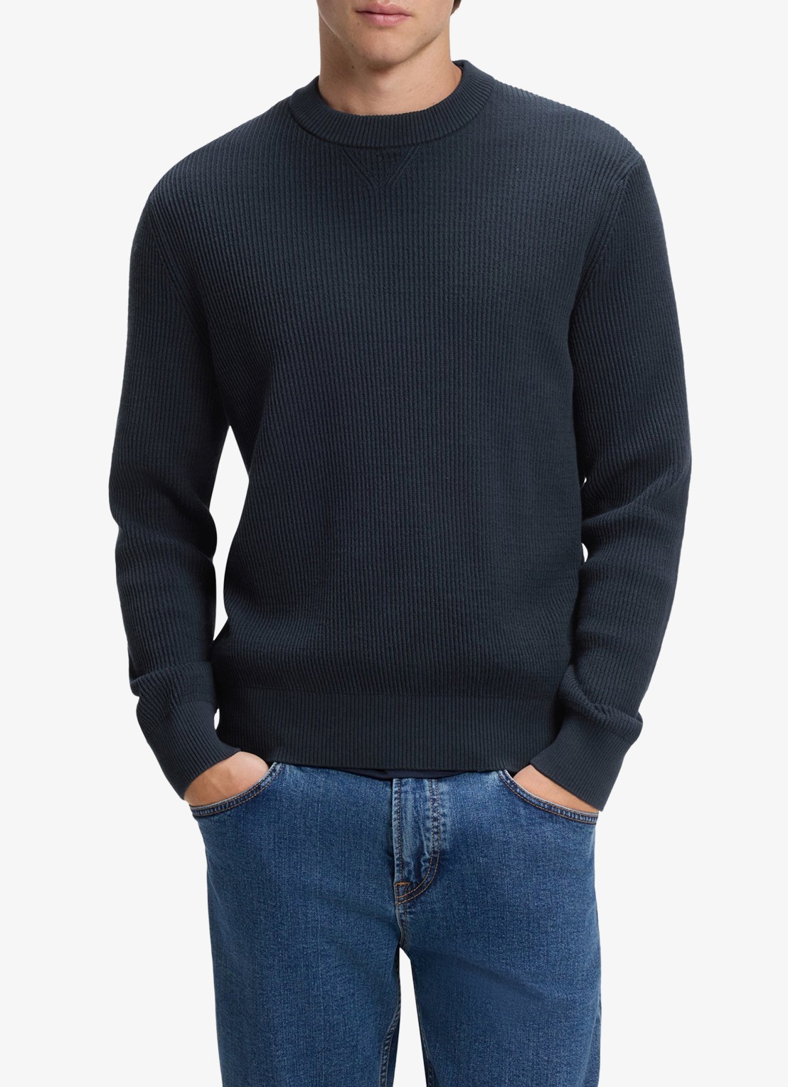 BOSS Ribgebreide trui met structuur - detail 2 blauw