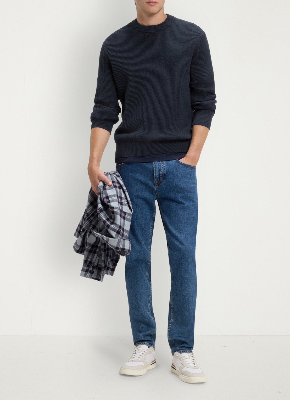 BOSS Ribgebreide trui met structuur - voorkant 4 blauw