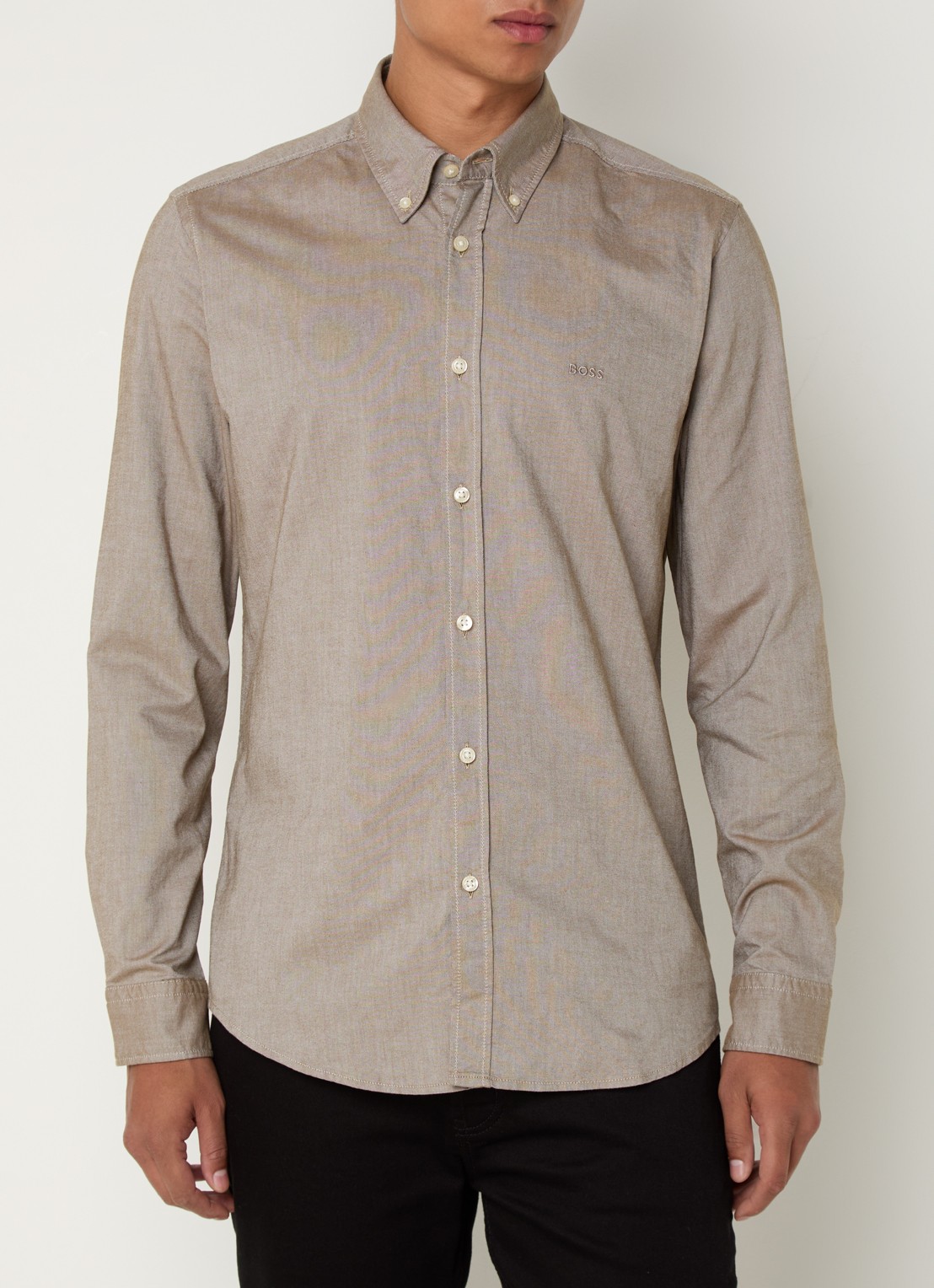 BOSS Rickert regular fit overhemd van  katoen - detail 4 donkerbeige