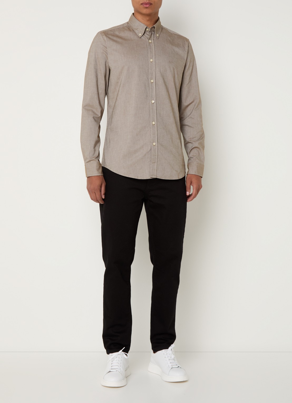 BOSS Rickert regular fit overhemd van  katoen - voorkant 2 donkerbeige