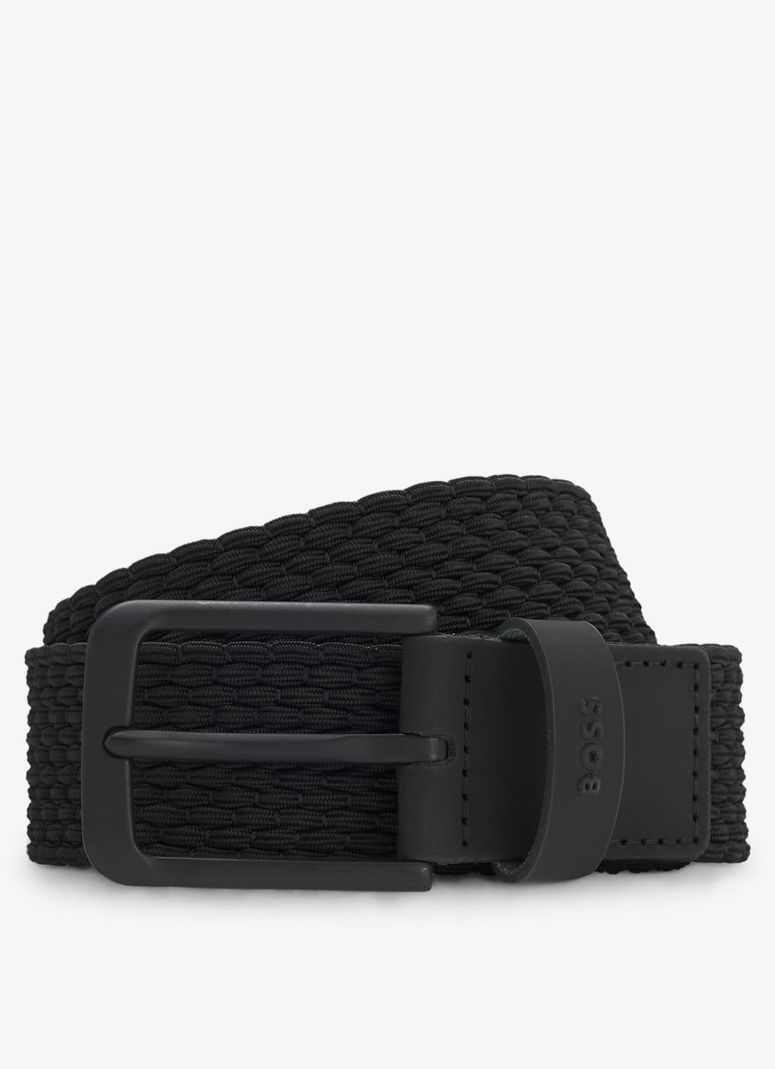 BOSS Riem met leren details - voorkant zwart