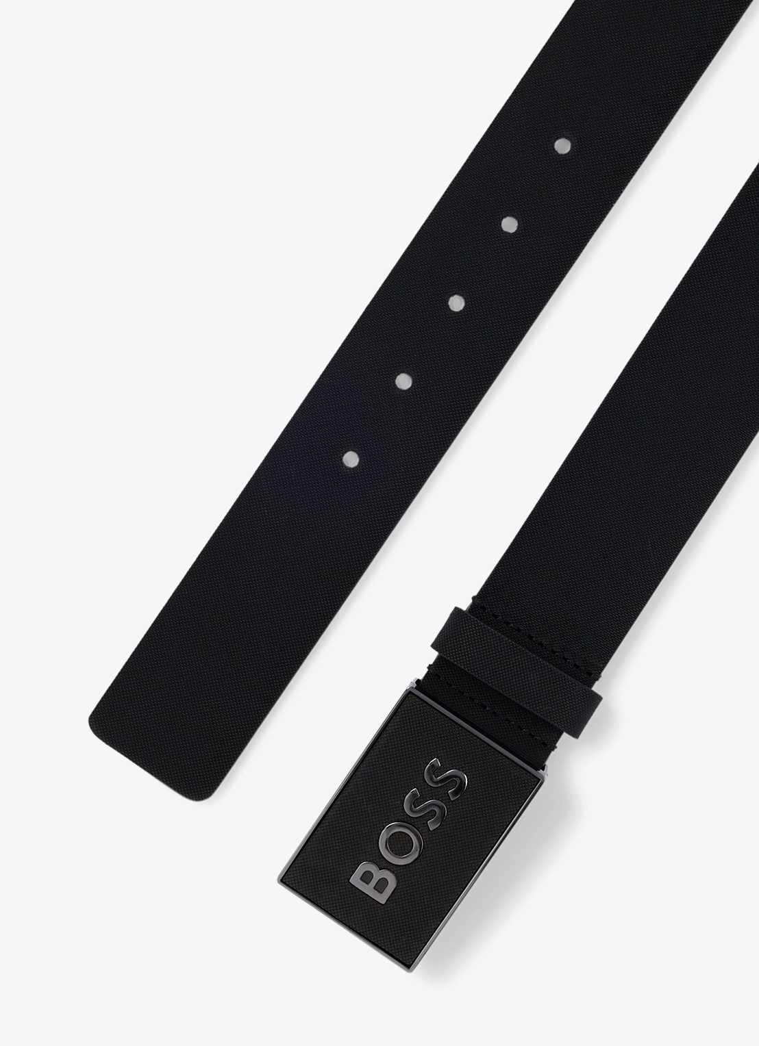 BOSS Riem van Italiaans leer met logo op koppelsluiting - voorkant 4 diepzwart