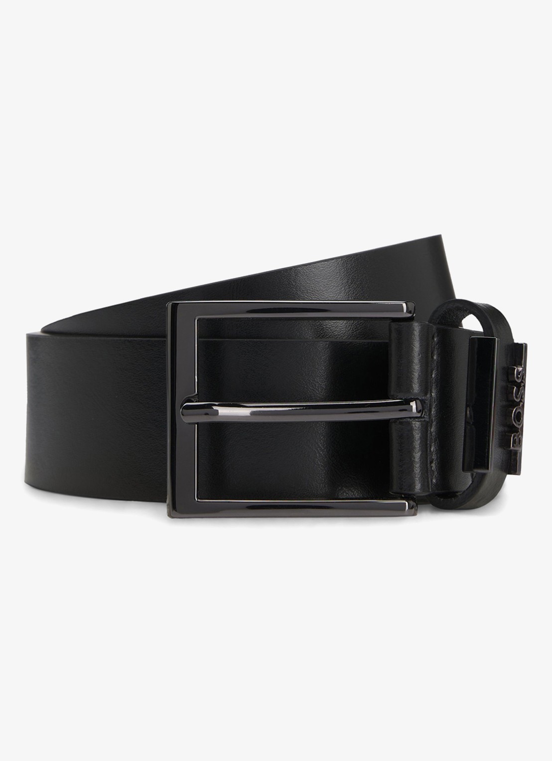 BOSS Riem van Italiaans leer met logolus en geborstelde bronzen details - voorkant 4 zwart