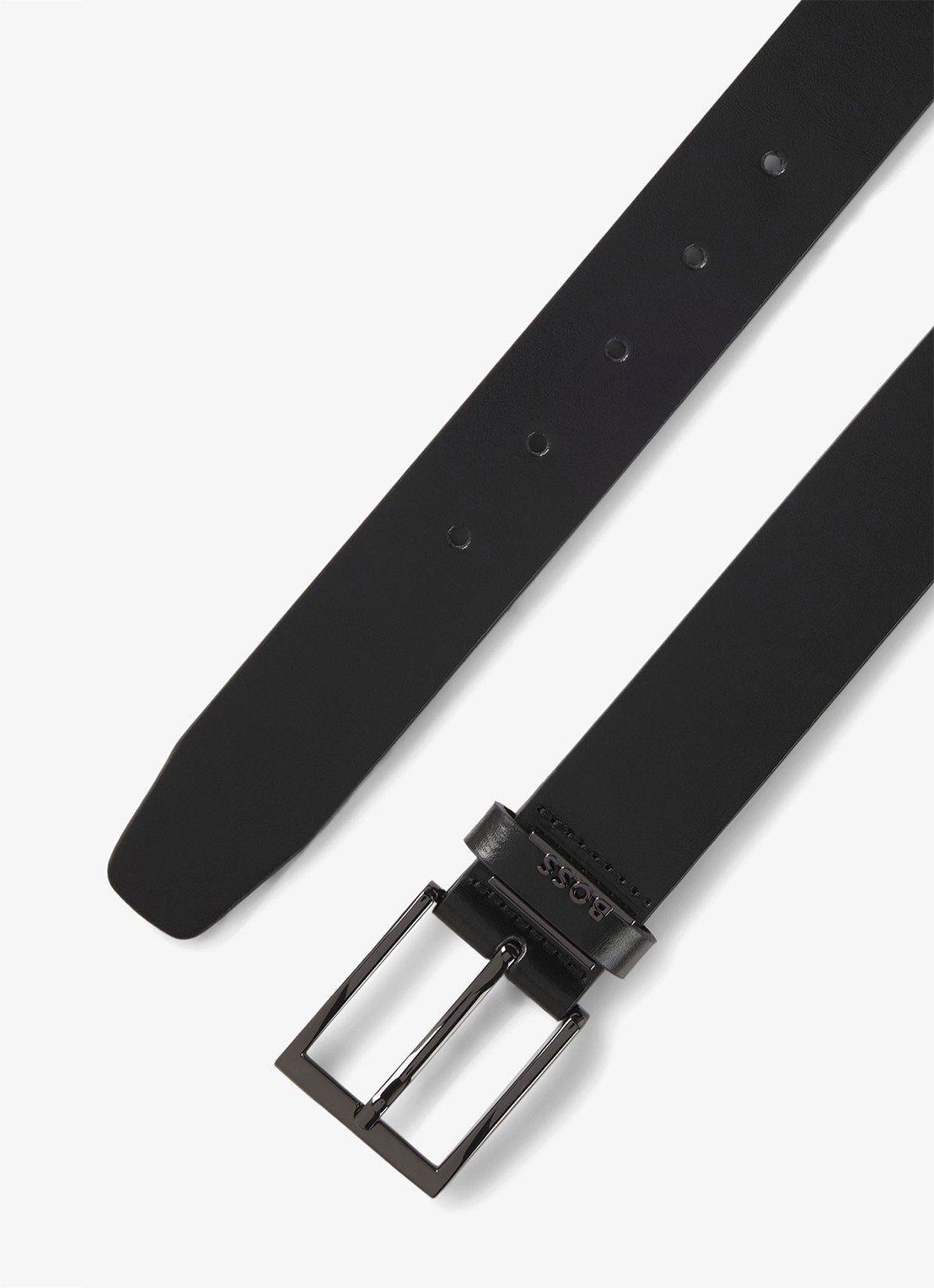 BOSS Riem van Italiaans leer met logolus en geborstelde bronzen details - voorkant 5 zwart