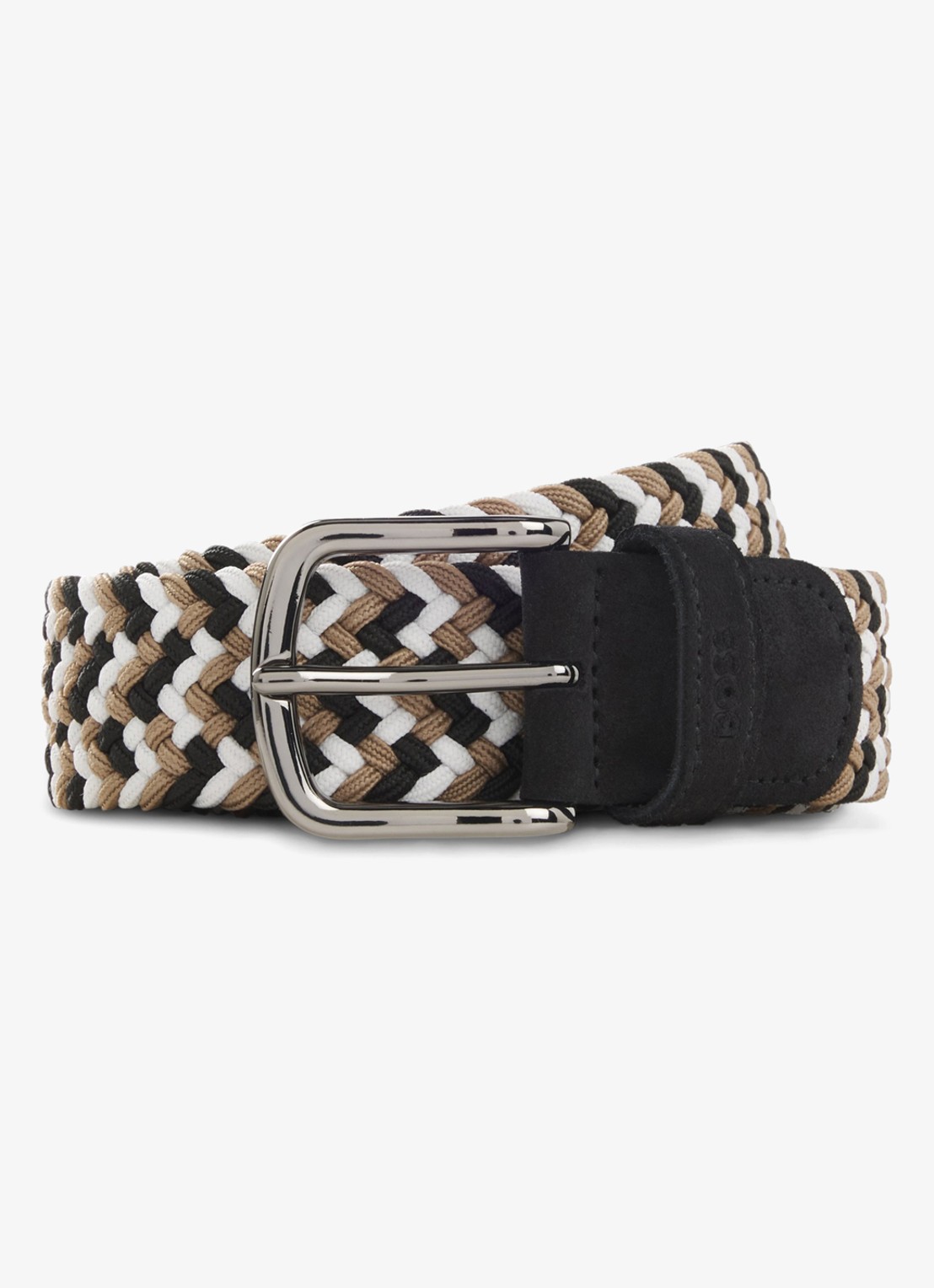 BOSS Riem van leer met gevlochten detail - voorkant grijs