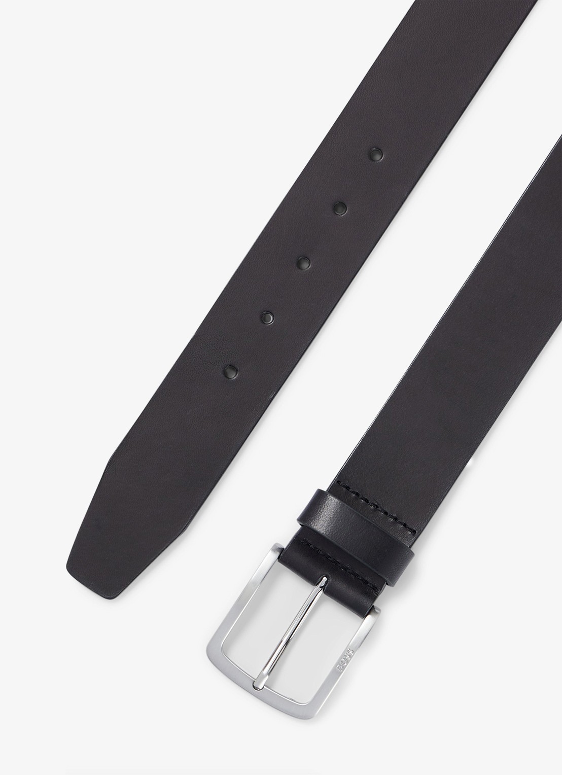 BOSS Riem van leer met logo - detail 3 zwart