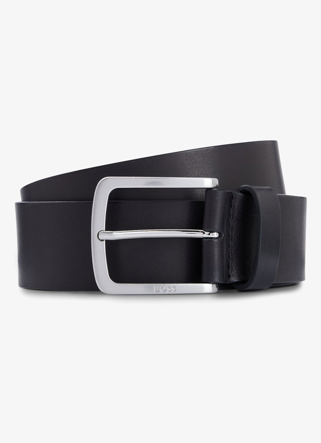 BOSS Riem van leer met logo - voorkant zwart