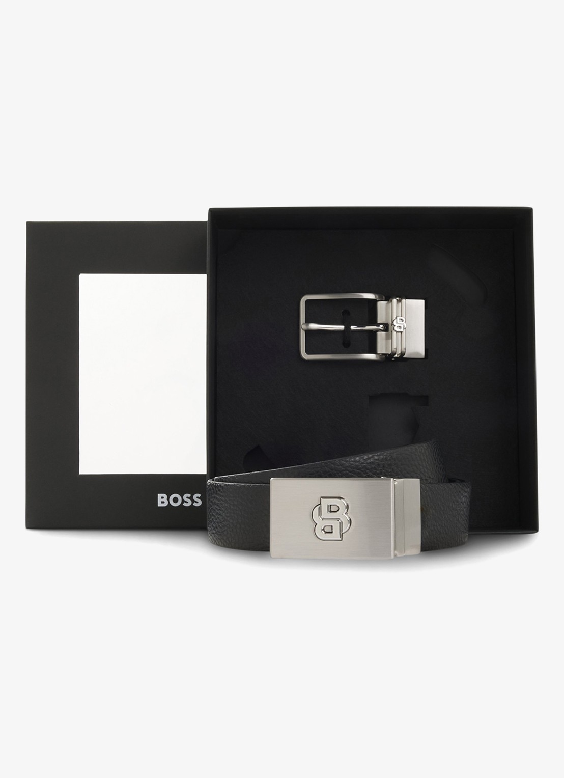 BOSS Riem van leer met logo - voorkant zwart