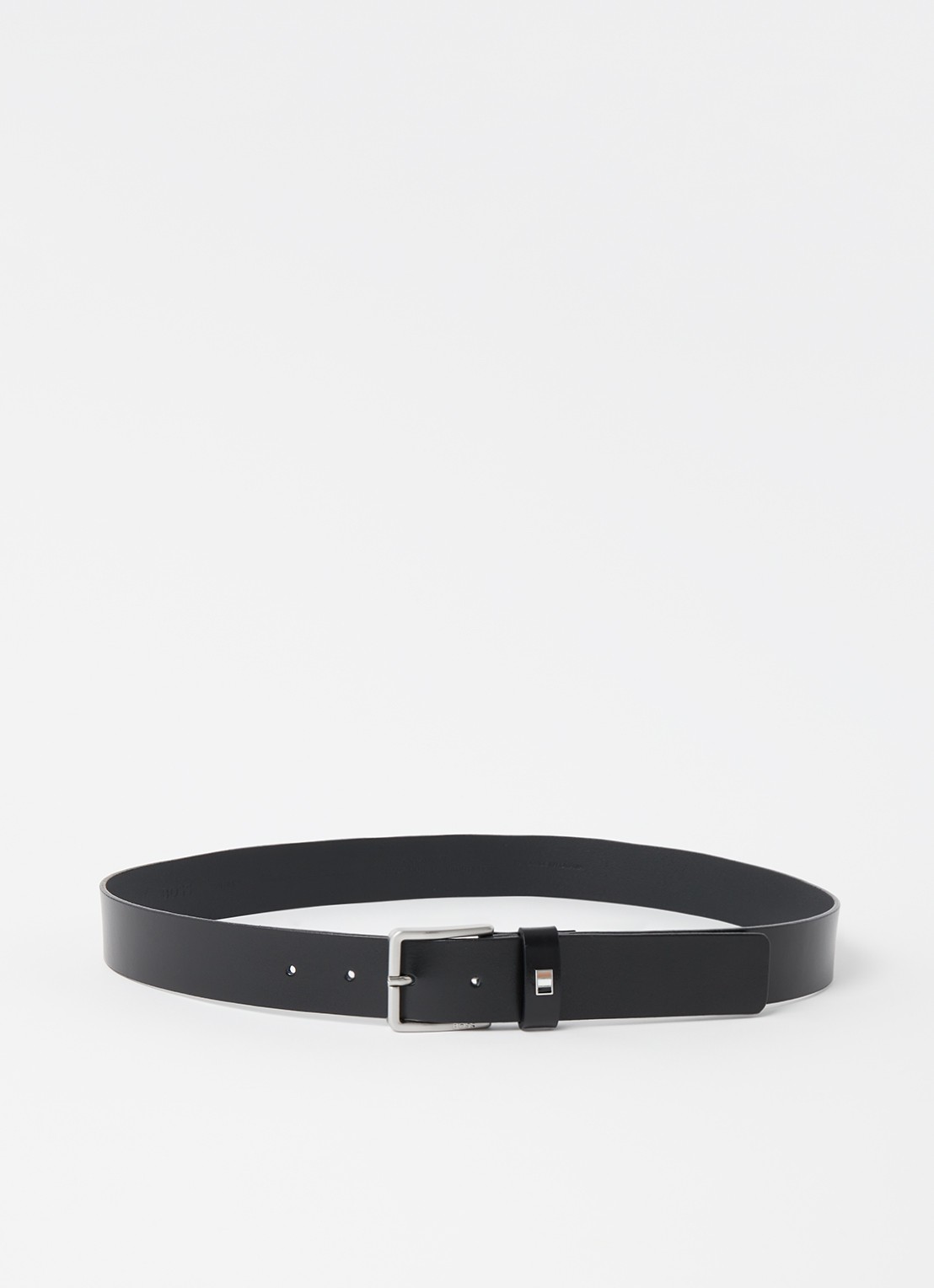 BOSS Riem van leer  - voorkant zwart