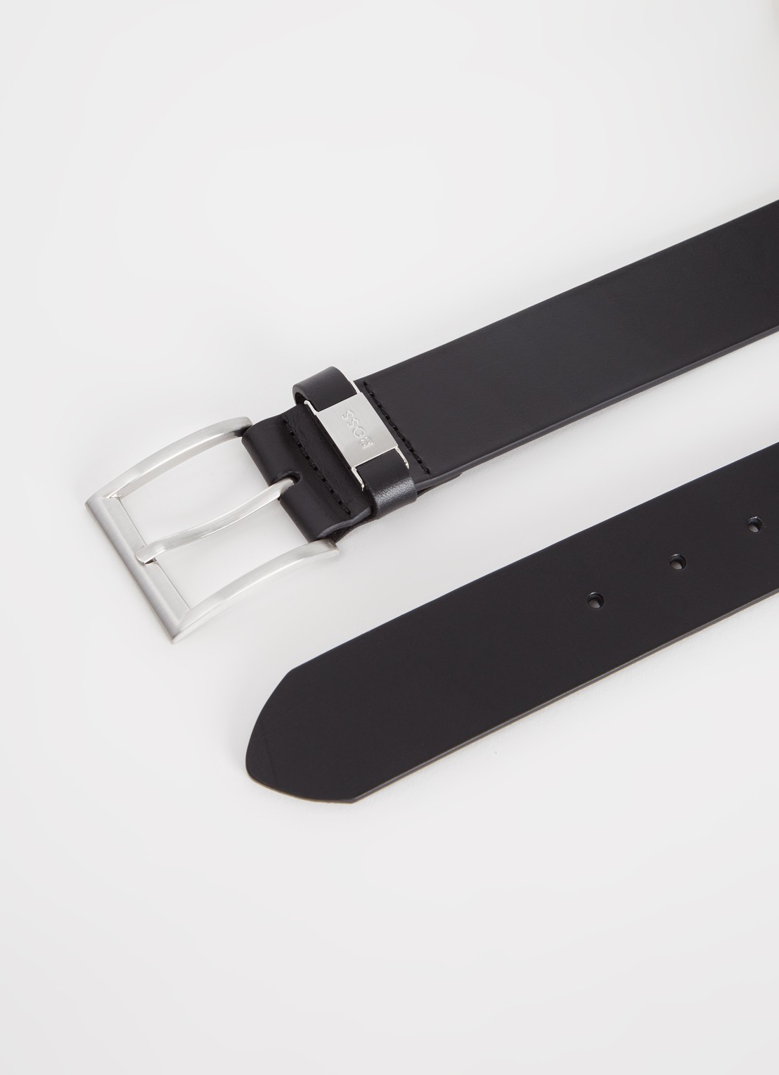 BOSS Riem van leer  - detail zwart