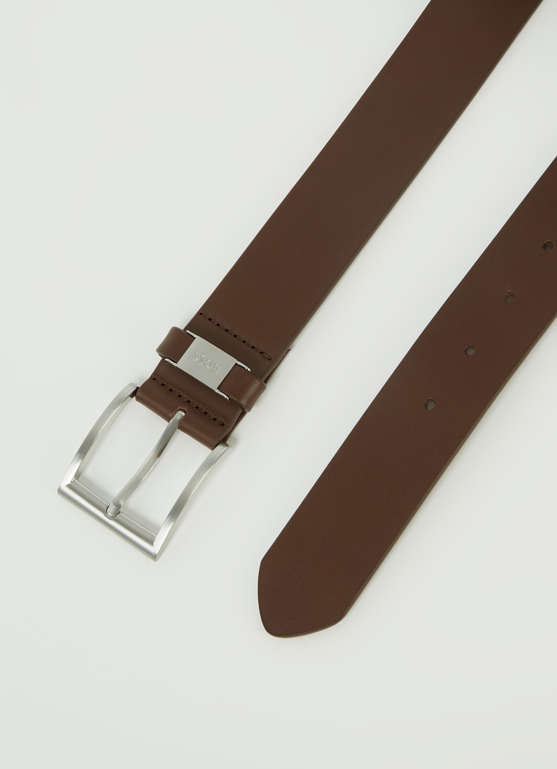 BOSS Riem van leer  - detail donkerbruin