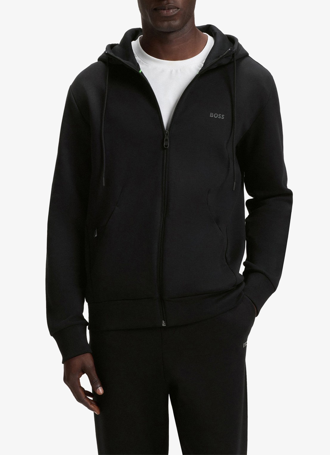 BOSS Saggy sweatvest met logo - detail zwart