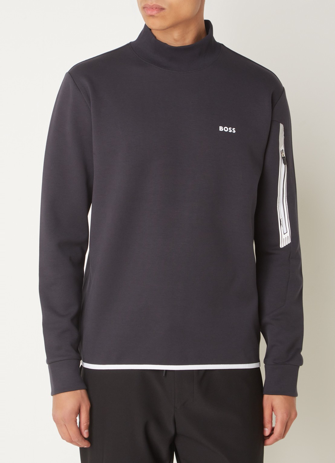 BOSS Salbock sweater met logo en col - detail 3 donkerblauw