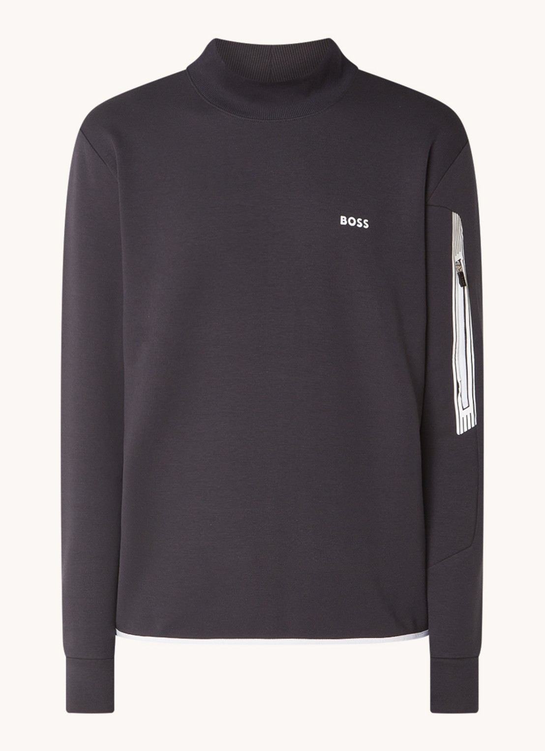 BOSS Salbock sweater met logo en col - voorkant donkerblauw