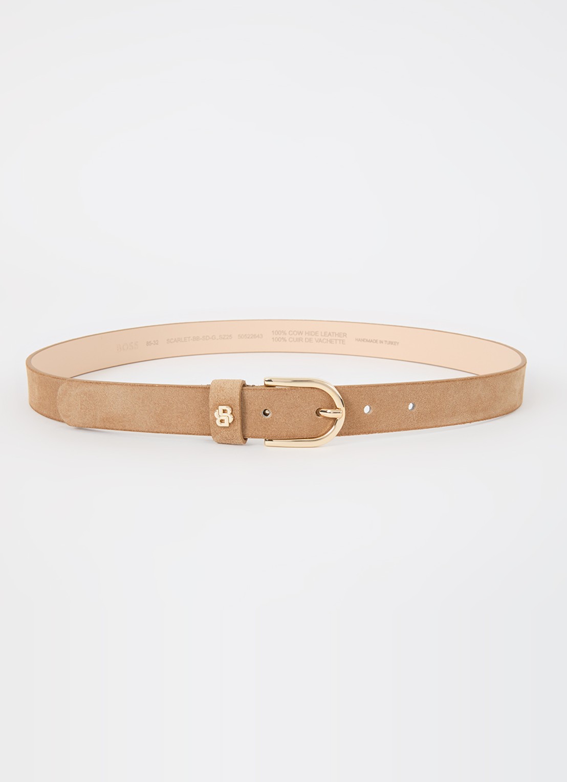 BOSS Scarlet riem van kalfsleer - voorkant camel