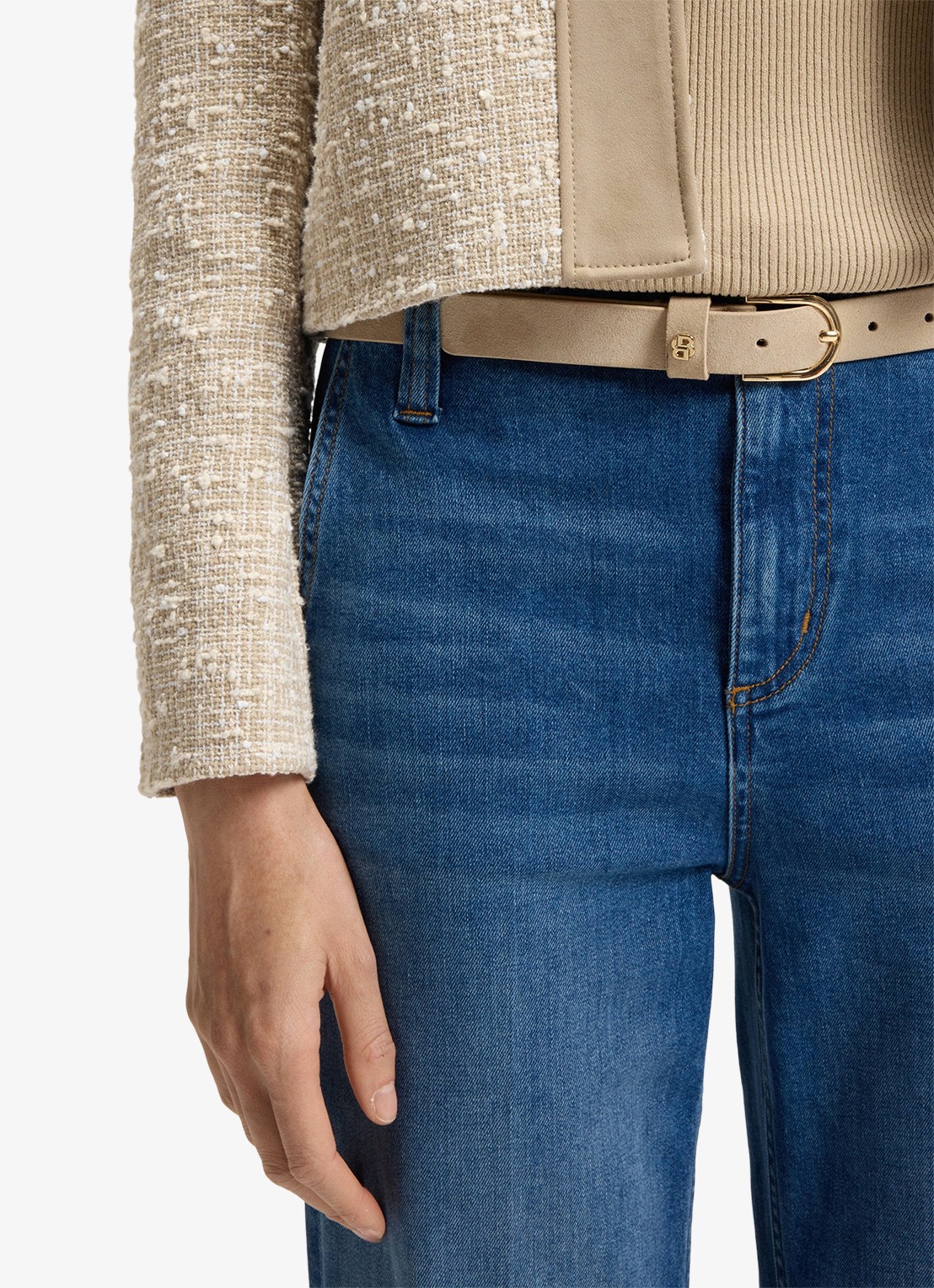 BOSS Scarlet riem van kalfsleer - voorkant 2 beige