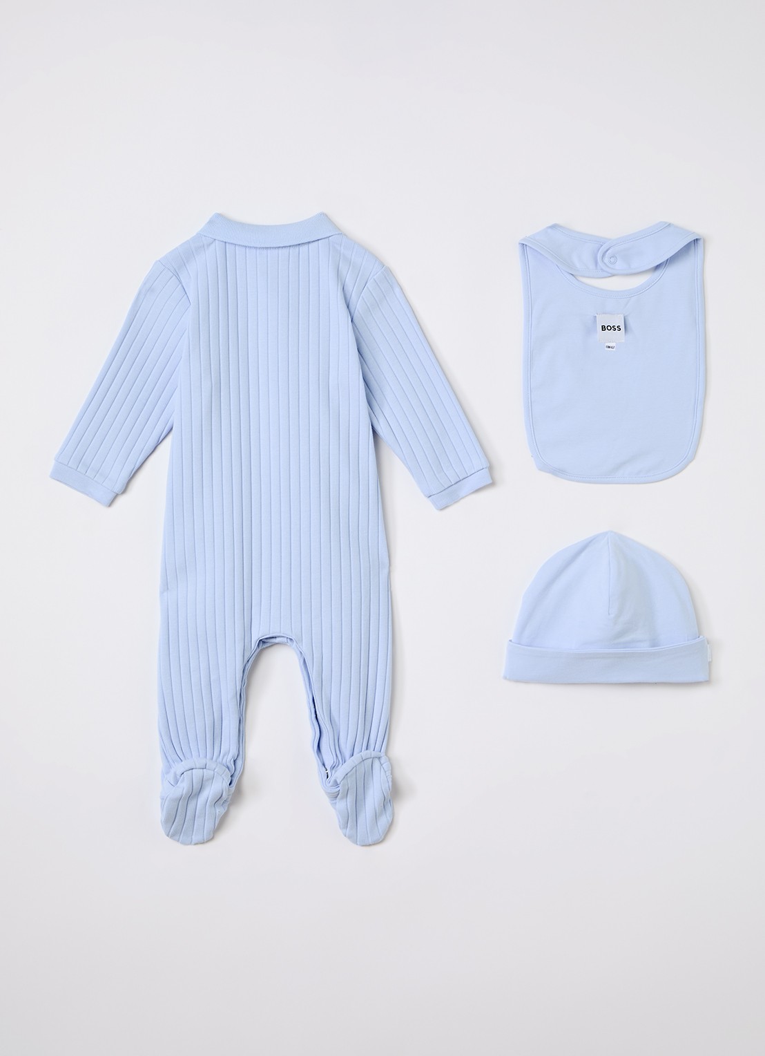 BOSS Set van babypak met muts en slab in giftbox 3-delig - voorkant 2 lichtblauw