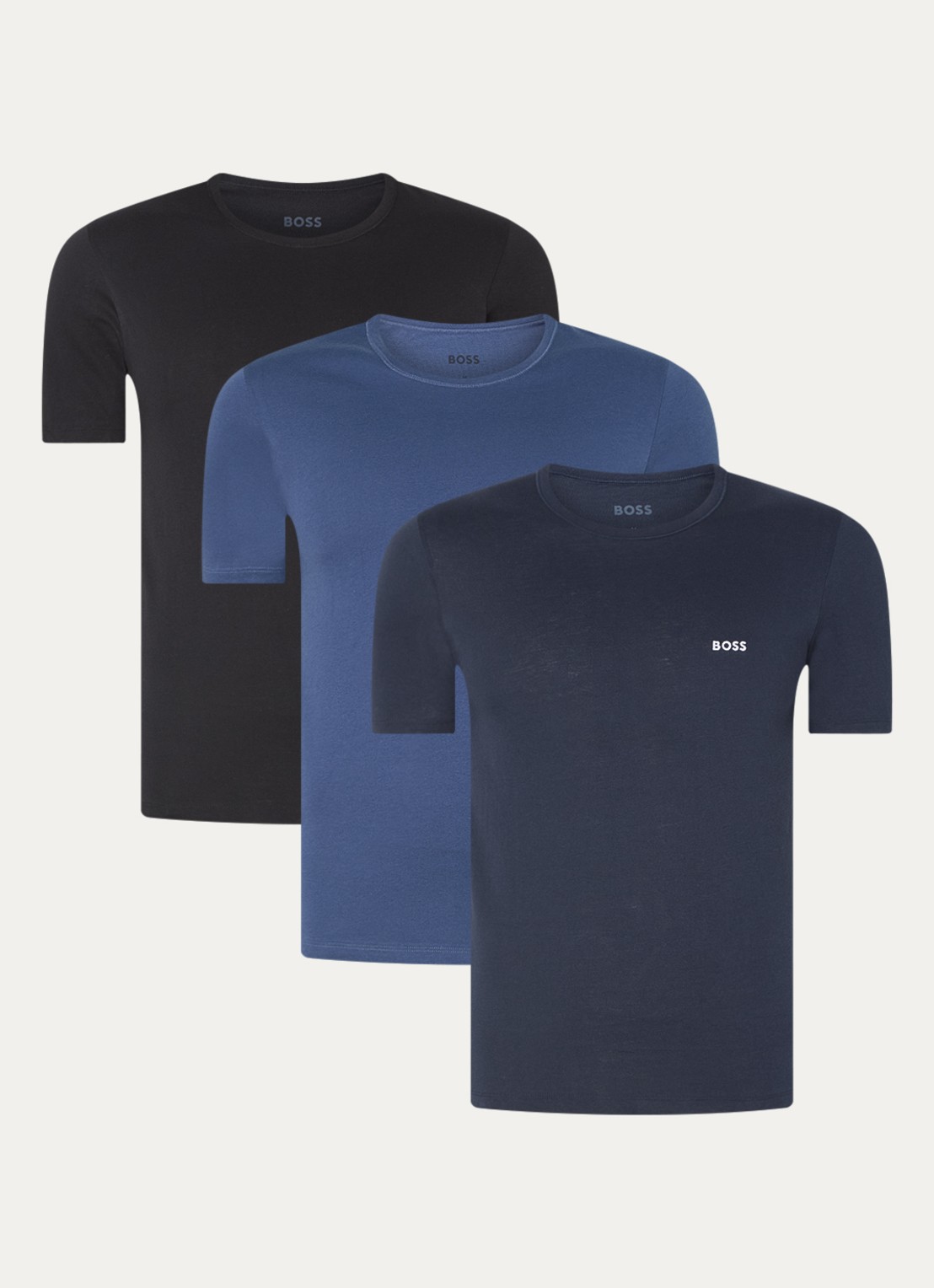 BOSS Set van drie katoenen T-shirts met logostiksel - voorkant zwart