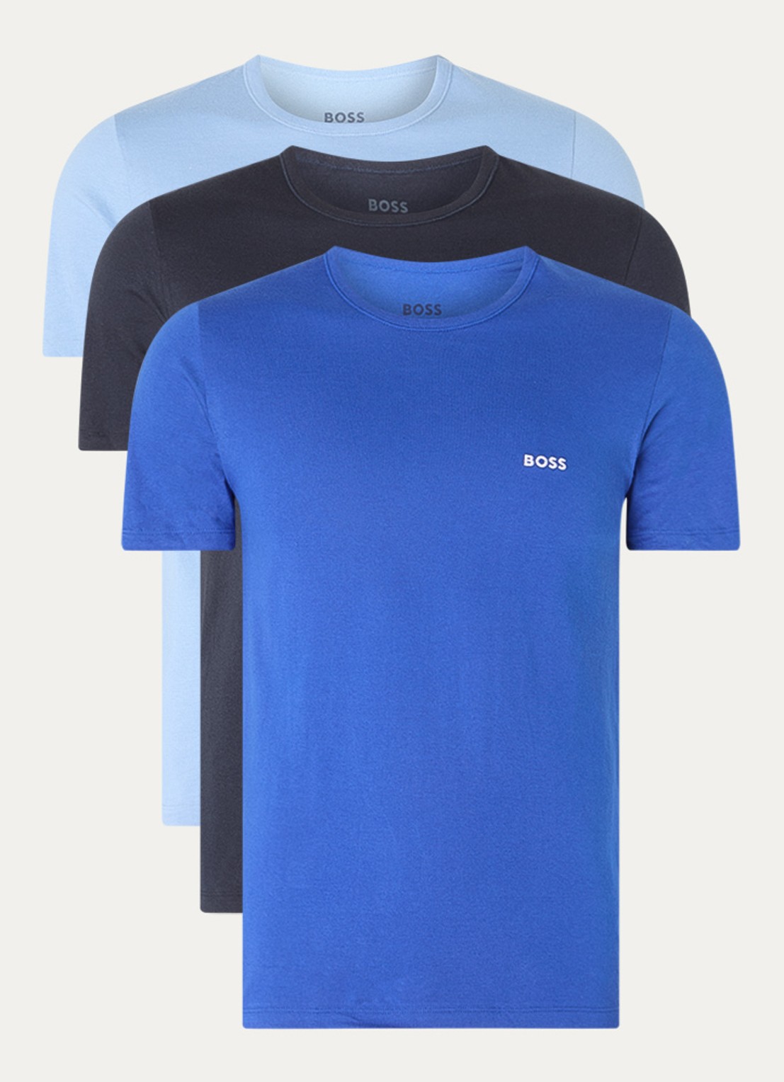 BOSS Set van drie katoenen T-shirts met logostiksel - voorkant blauw
