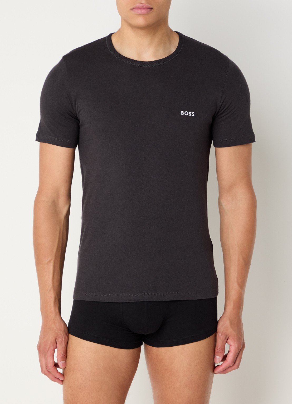 BOSS Set van drie katoenen T-shirts met logostiksel - detail legergroen