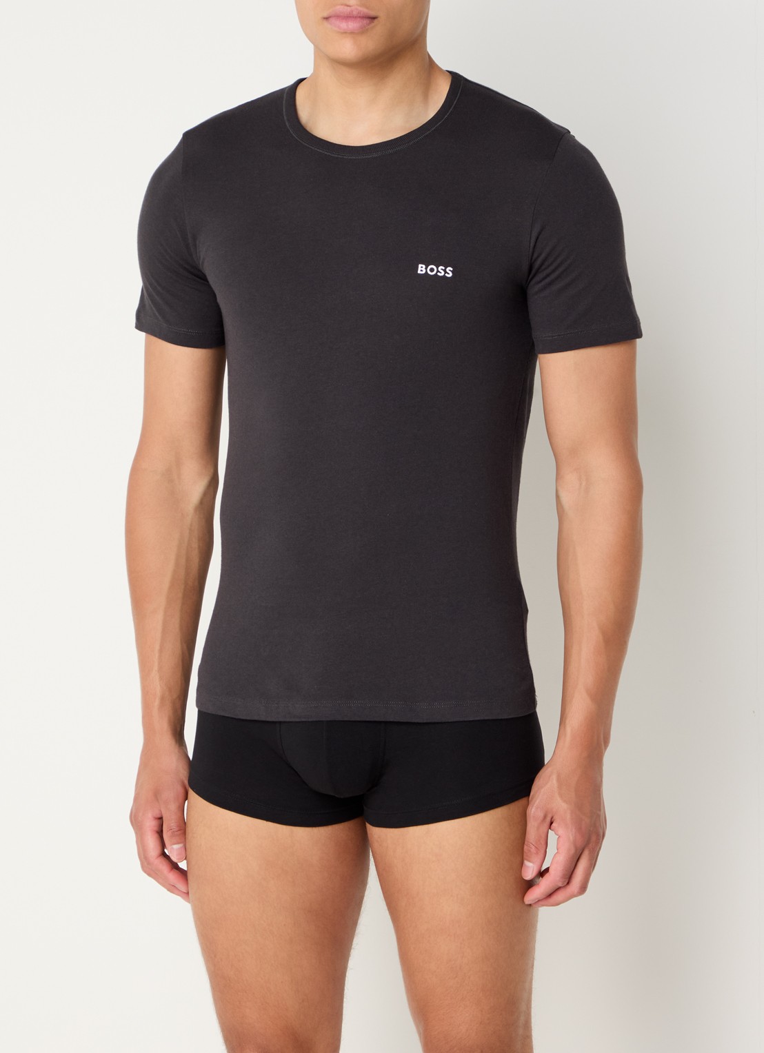 BOSS Set van drie katoenen T-shirts met logostiksel - voorkant 3 legergroen