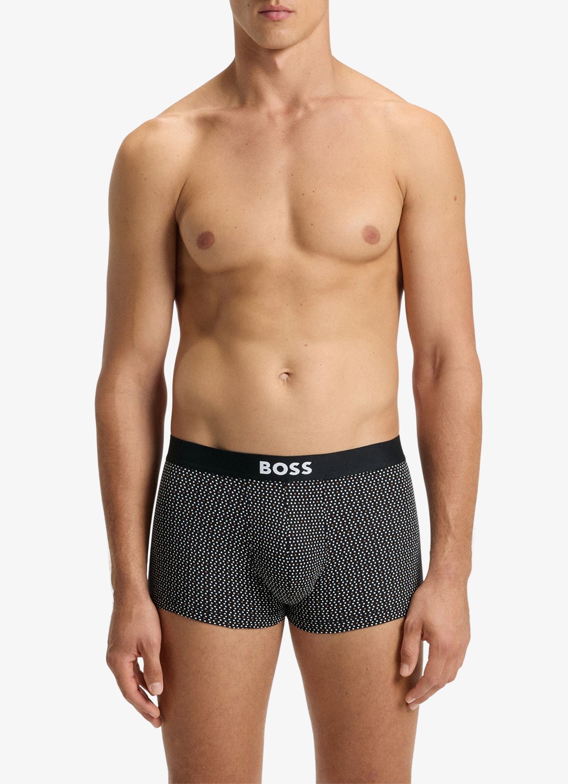 BOSS Set van drie korte boxers met logo’s van stretchkatoen - voorkant 2 open beige-281 / zwart