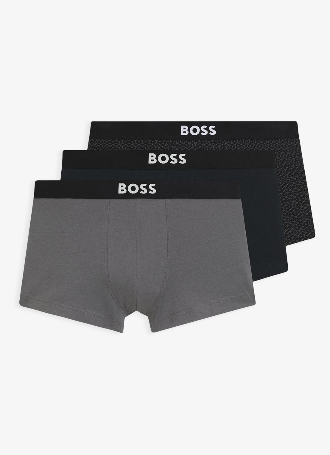 BOSS Set van drie korte boxers met logo’s van stretchkatoen - voorkant 4 open grey-070 / grijs