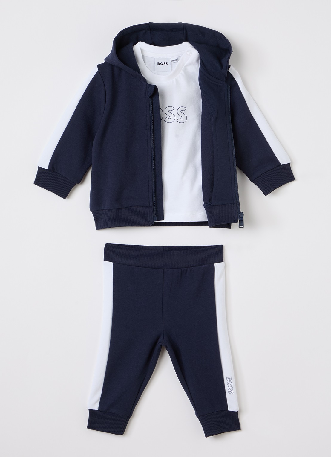 BOSS Set van sweatvest, T-shirt en joggingbroek 3-delig - voorkant 3 donkerblauw