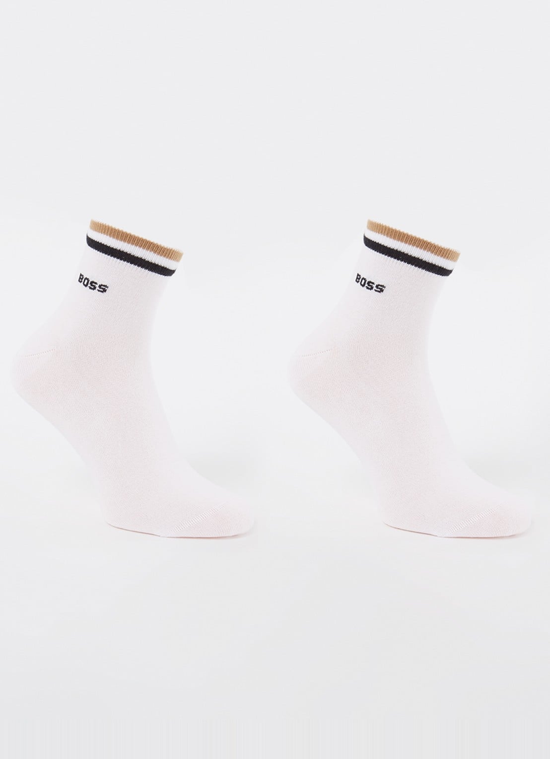 BOSS Set van twee paar korte sokken met kenmerkend gestreepte boorden - voorkant 3 white-100 / wit