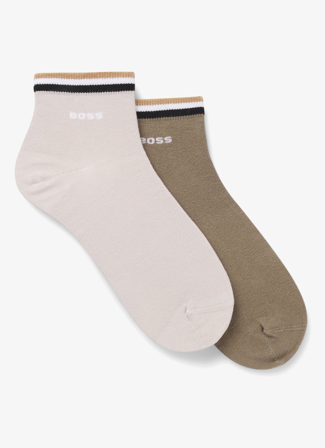 BOSS Set van twee paar korte sokken met kenmerkend gestreepte boorden - voorkant light beige-272 / beige