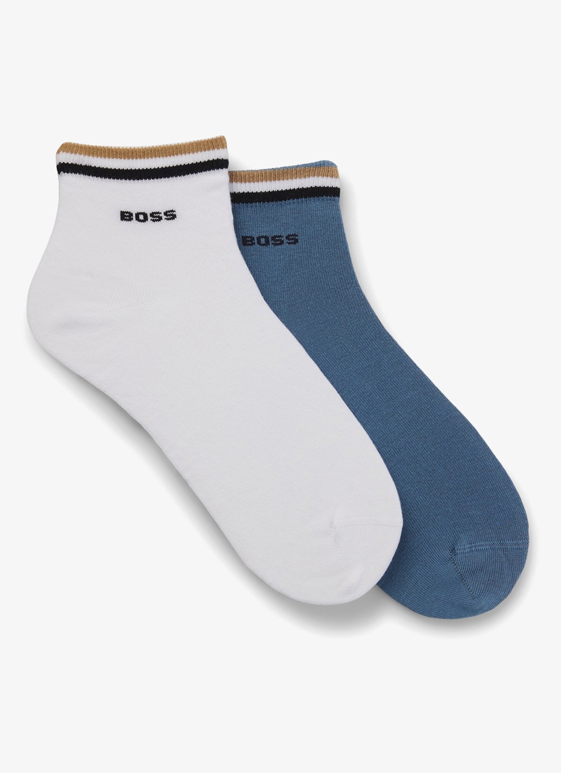 BOSS Set van twee paar korte sokken met kenmerkend gestreepte boorden - achterkant dark blue-403 / blauw