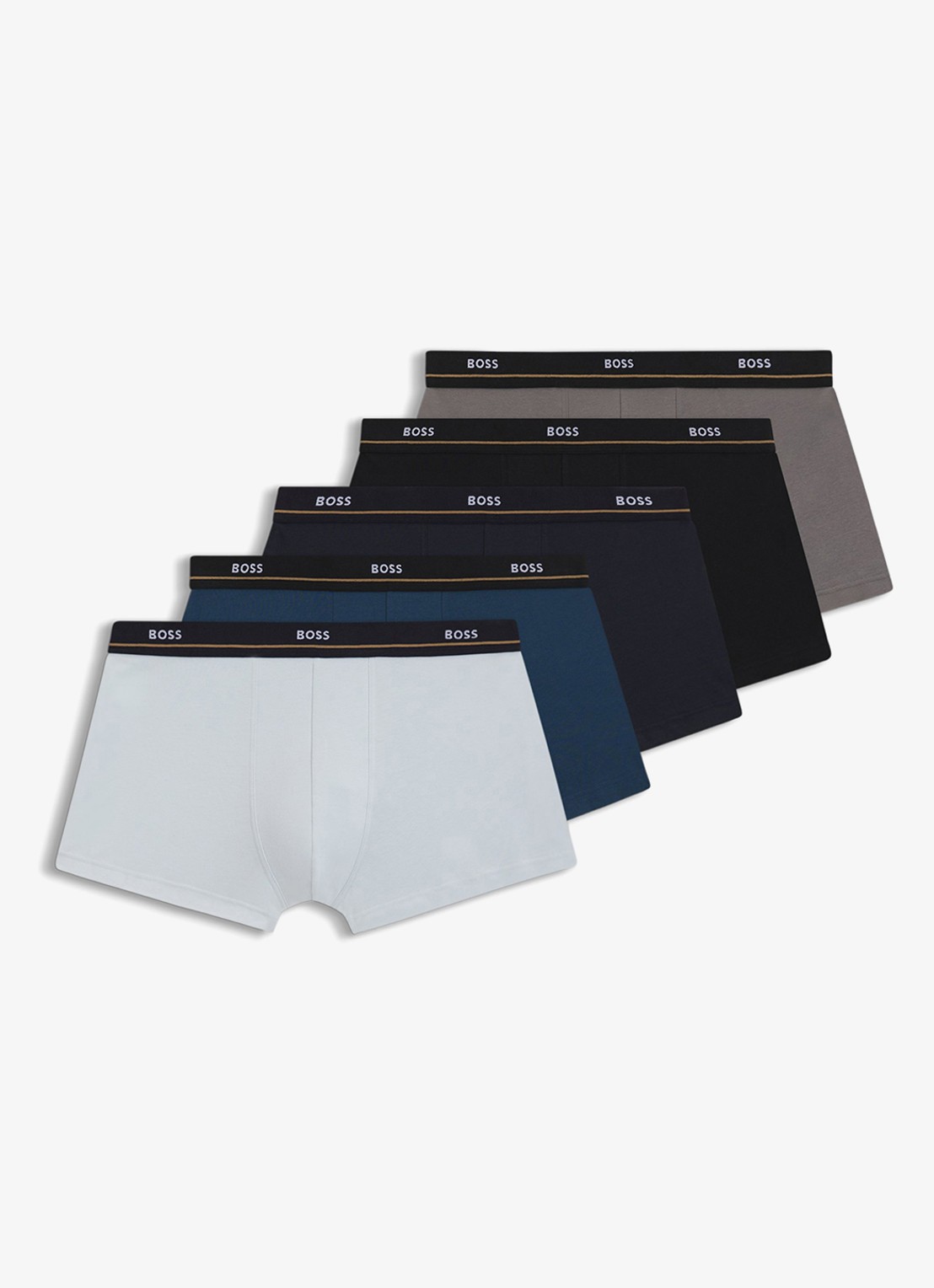BOSS Set van vijf korte boxershorts met logotailleband van stretchkatoen - voorkant 2 grijs