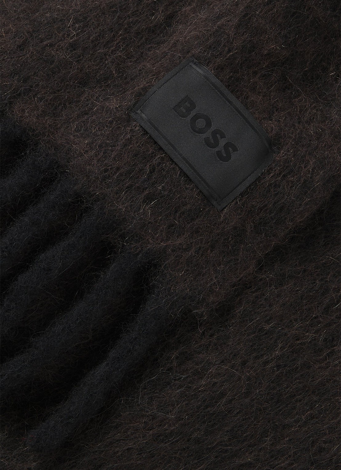 BOSS Sjaal in wolblend met logo - detail 2 donkergrijs