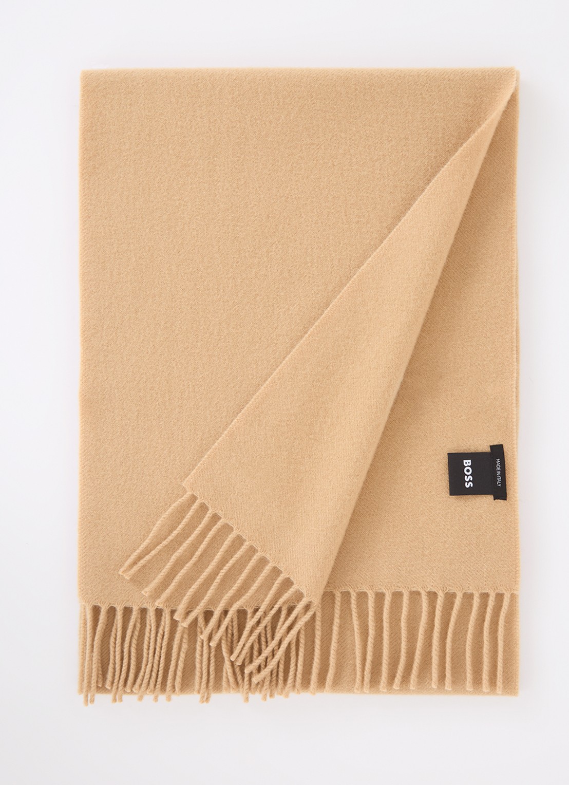 BOSS Sjaal van wol 165 x 30 cm - voorkant 3 camel