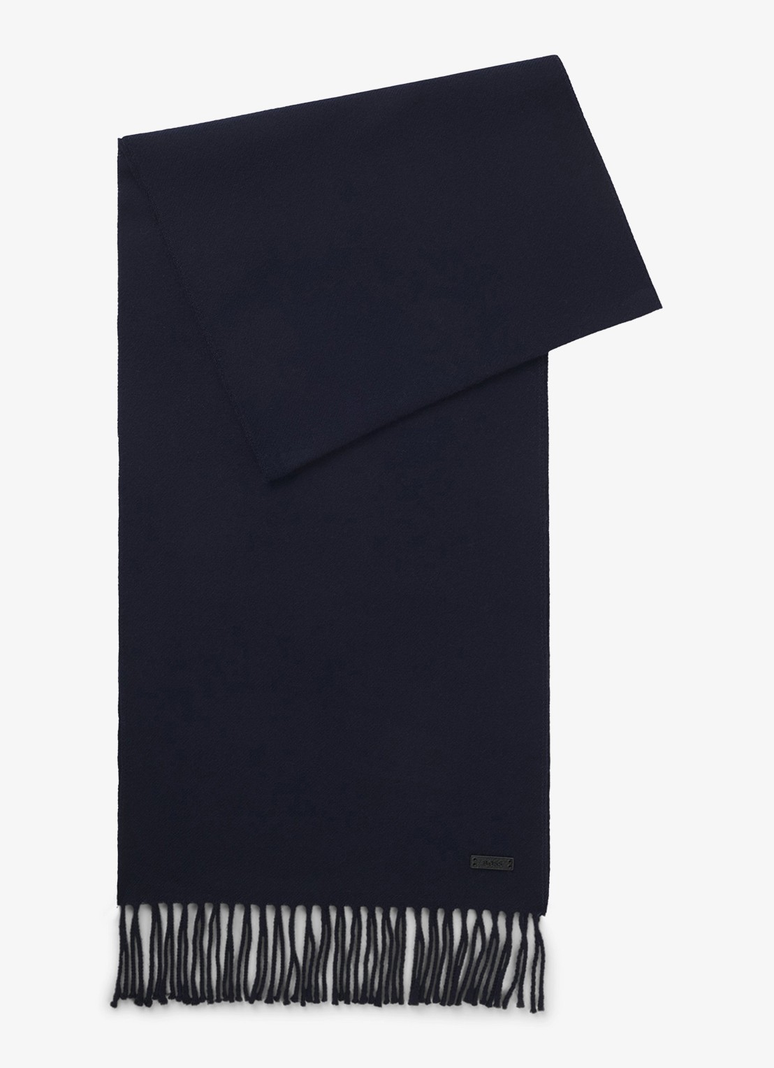 BOSS Sjaal van wol 165 x 30 cm - voorkant donkerblauw